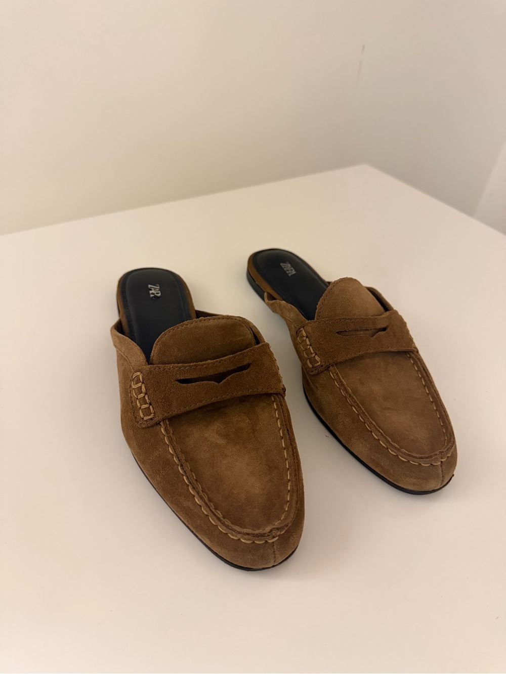 Zara Brown Suede Slip-On Loafers
